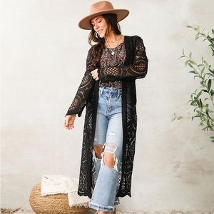 The Buckle Black Crochet Kimono, Medium